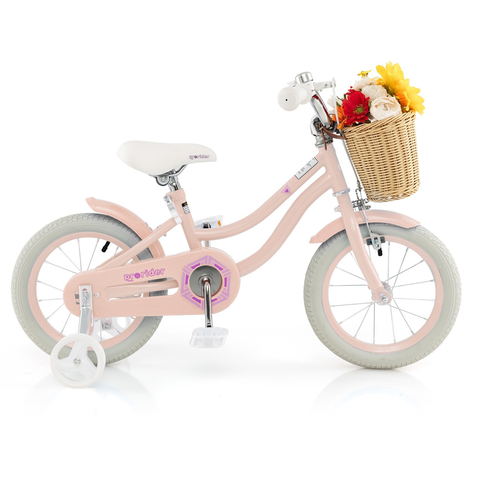 14-Inch Kids Bike with Training Wheels and Adjustable Handlebar Seat, Pink - Gallery Canada
