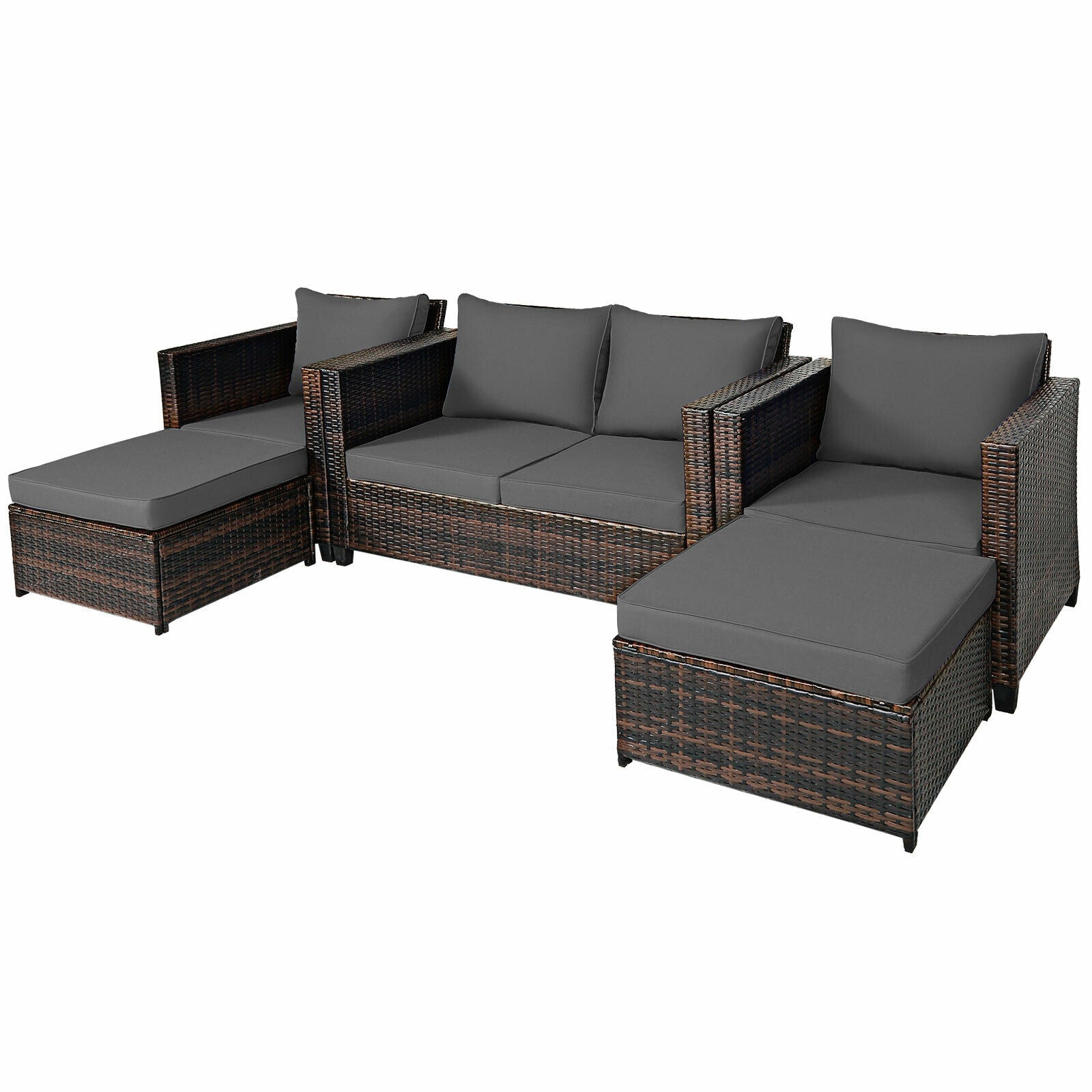 5 Pieces Patio Cushioned Rattan Furniture Set, Gray Outdoor Sectionals at Gallery Canada