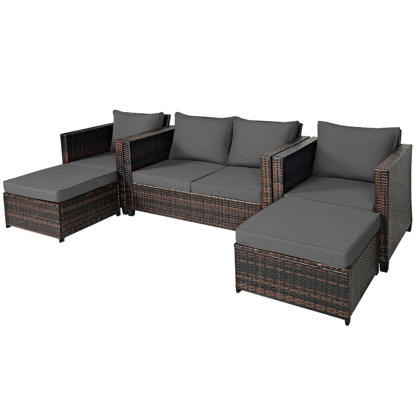 5 Pieces Patio Cushioned Rattan Furniture Set, Gray Outdoor Sectionals at Gallery Canada