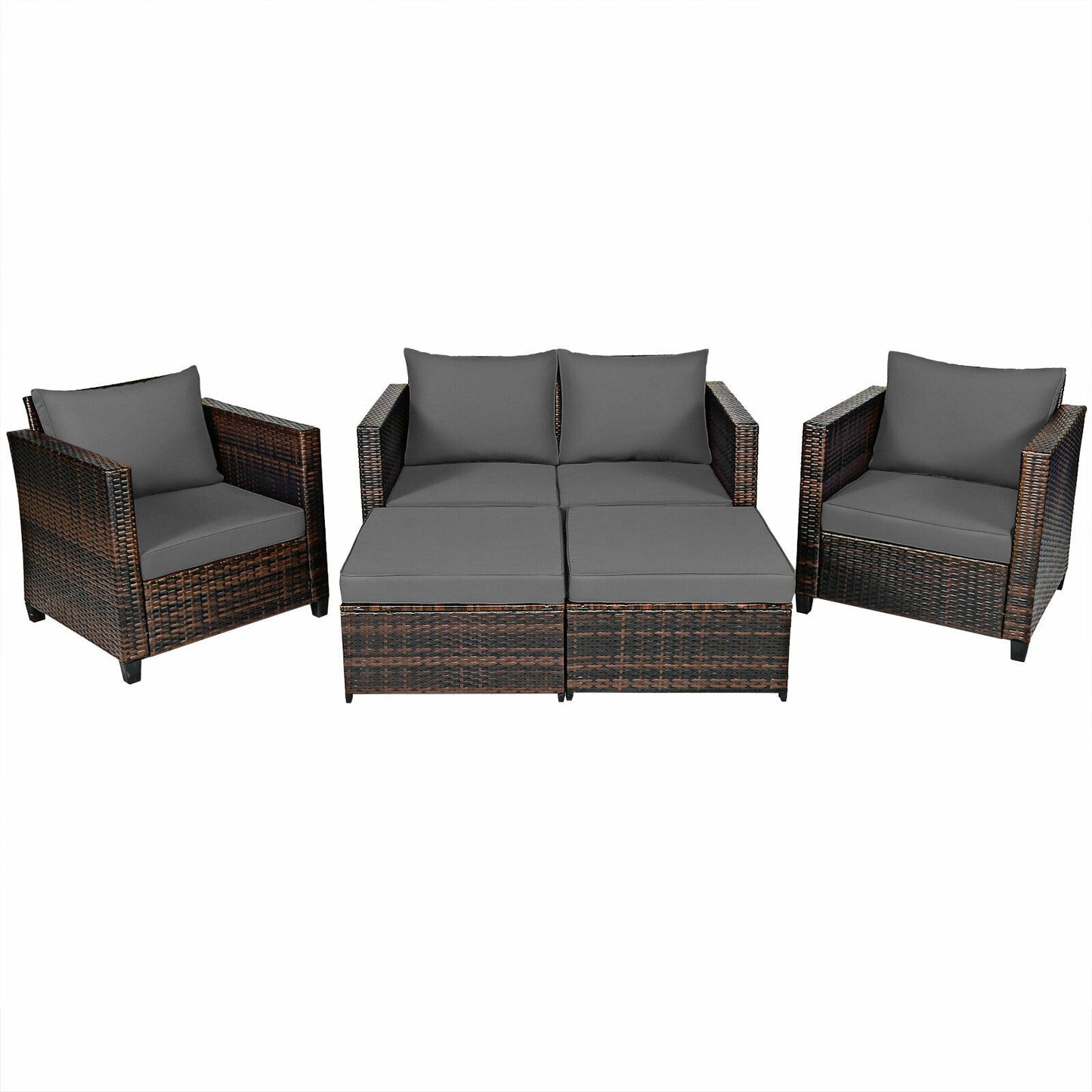 5 Piece Patio Cushioned Rattan Furniture Set, Gray Outdoor Sectionals Gray at Gallery Canada