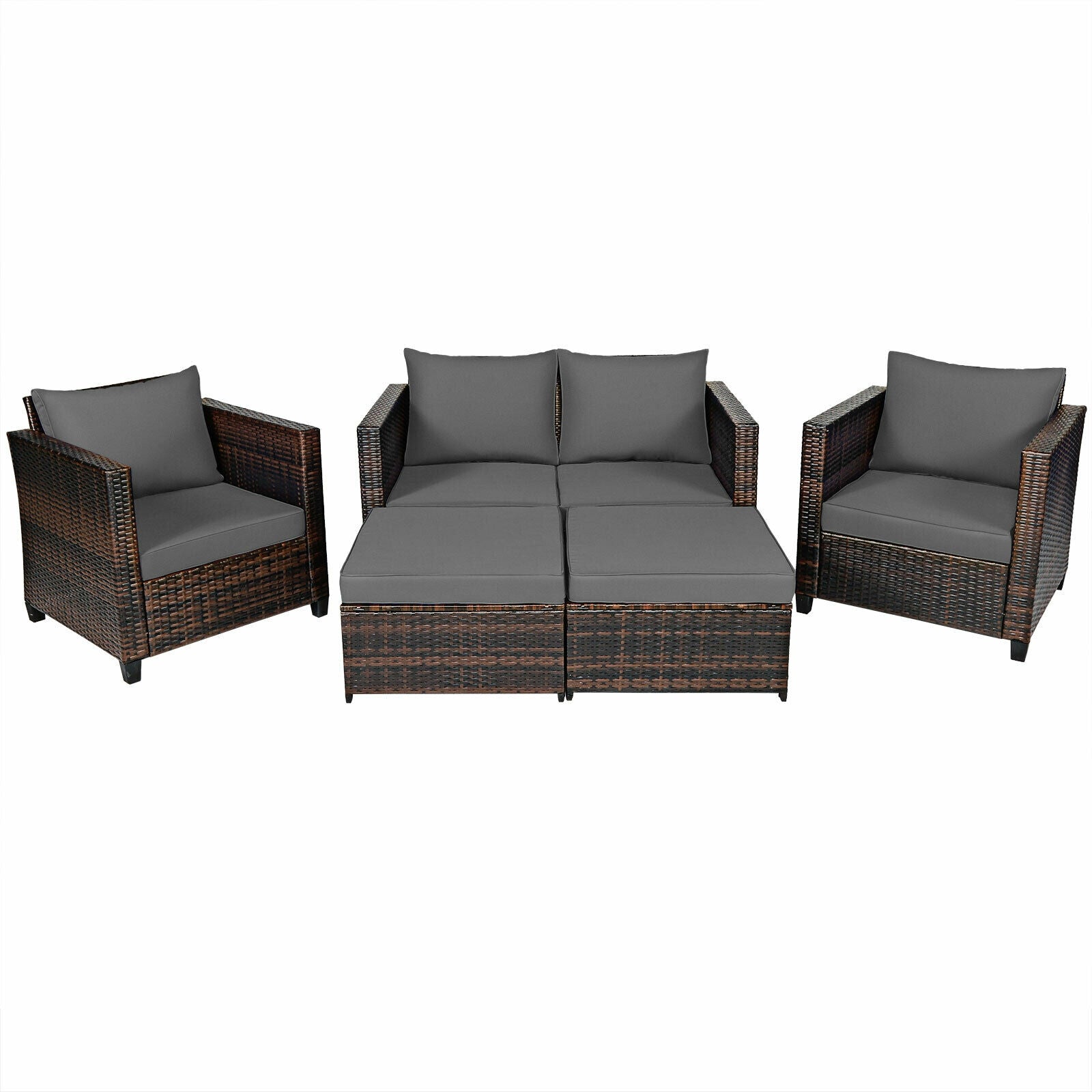 5 Pieces Patio Cushioned Rattan Furniture Set, Gray Outdoor Sectionals at Gallery Canada