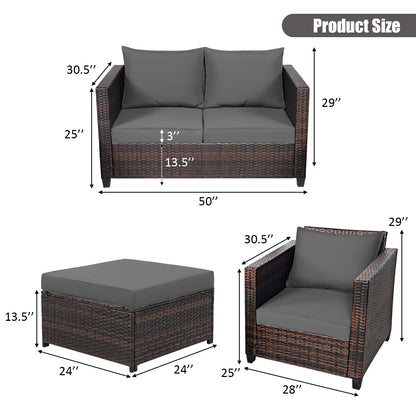 5 Pieces Patio Cushioned Rattan Furniture Set, Gray Outdoor Sectionals at Gallery Canada