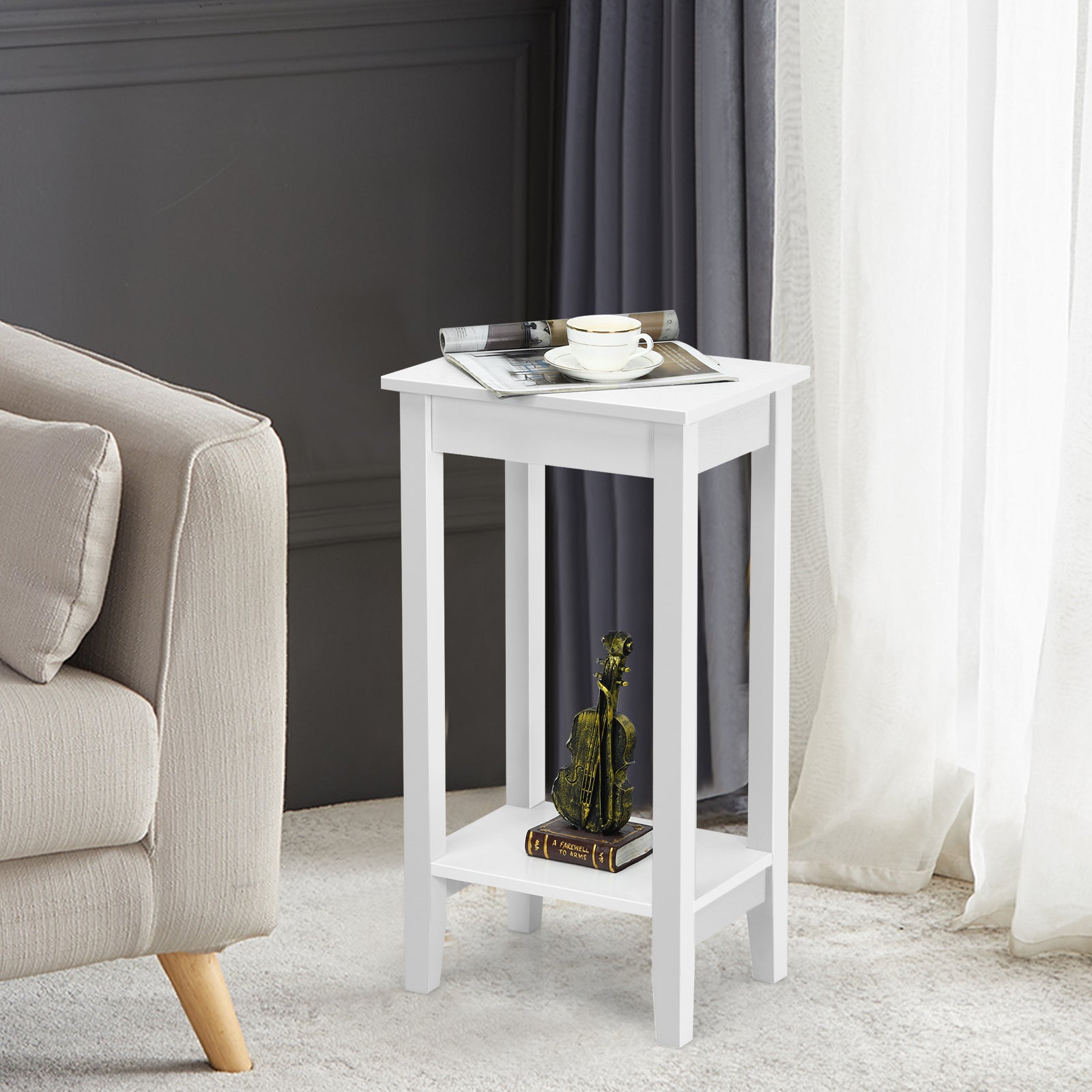 Set of 2 Versatile 2-Tier End Table with Storage Shelf, White End & Side Tables at Gallery Canada