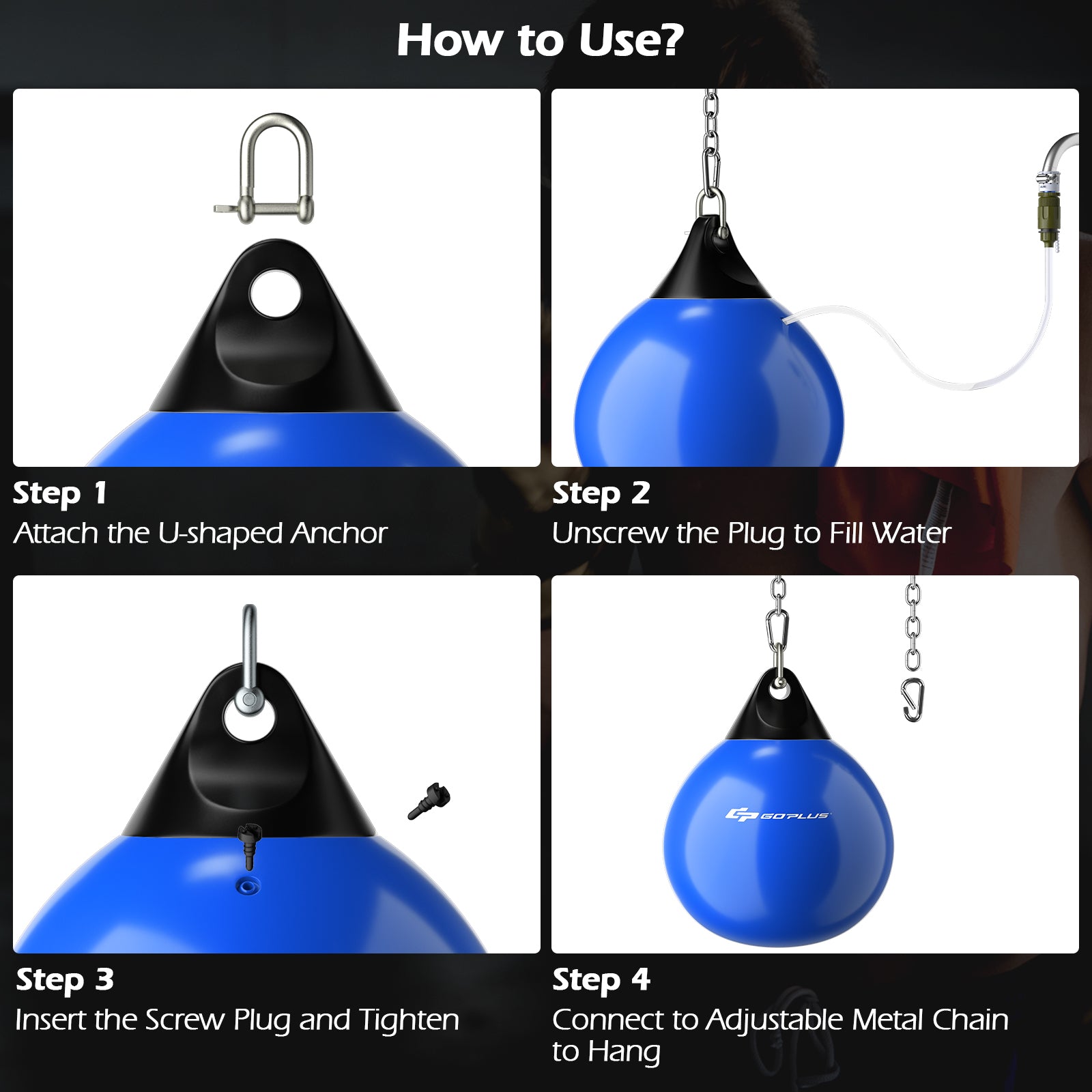 21 Inch Water Punching Bag with Adjustable Metal Chain, Blue Boxing & Martial Arts at Gallery Canada