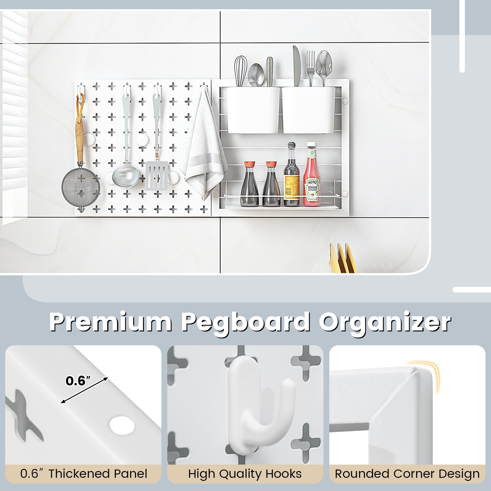 Pegboard Combination Kit Combination Wall Organizer with Magnets and Hooks, White Kitchen Organization at Gallery Canada