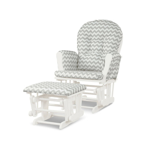 Wood Glider and Ottoman Set with Padded Armrests and Detachable Cushion-Gray and White, White