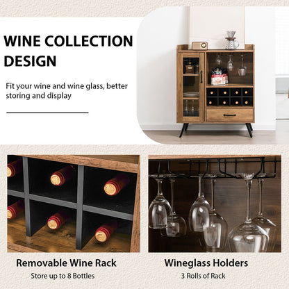 Buffet Sideboard with Removable Wine Rack and Glass Holder, Rustic Brown - Gallery Canada