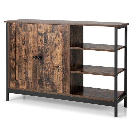 Industrial Kitchen Storage Cabinet with Open Shelves, Rustic Brown - Gallery Canada