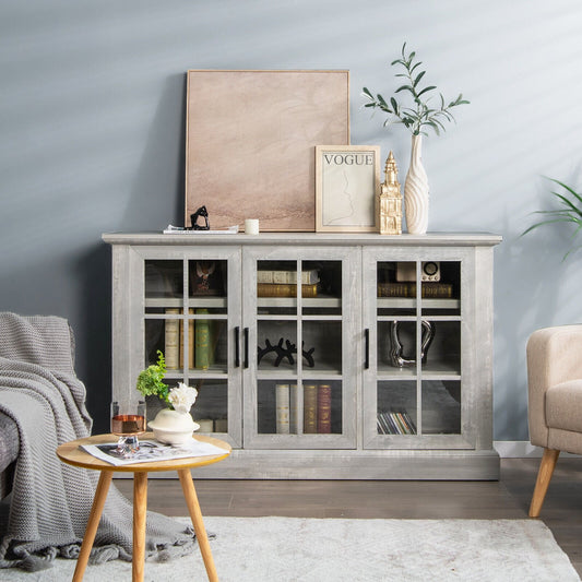 Farmhouse Buffet Cabinet with 3 Tempered Glass Doors, Gray - Gallery Canada
