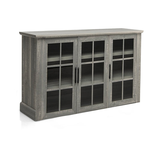 Farmhouse Buffet Cabinet with 3 Tempered Glass Doors, Gray - Gallery Canada