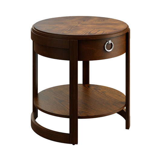 2-Tier Elliptical End Table with Drawer, Oak