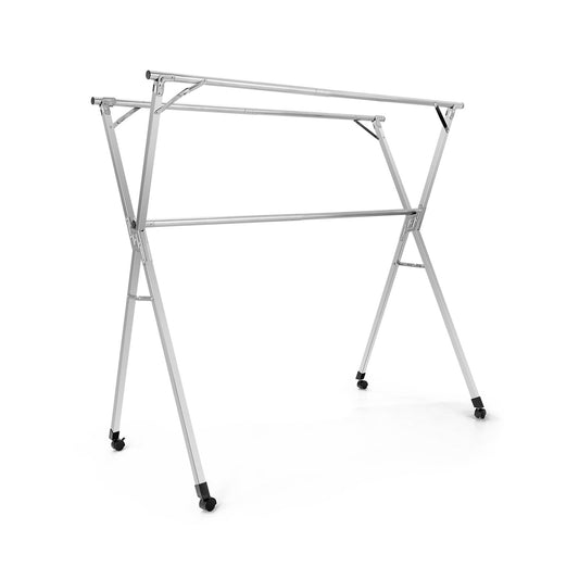 Foldable Steel Clothes Drying Rack with 4 Universal Wheels for Laundry, Silver