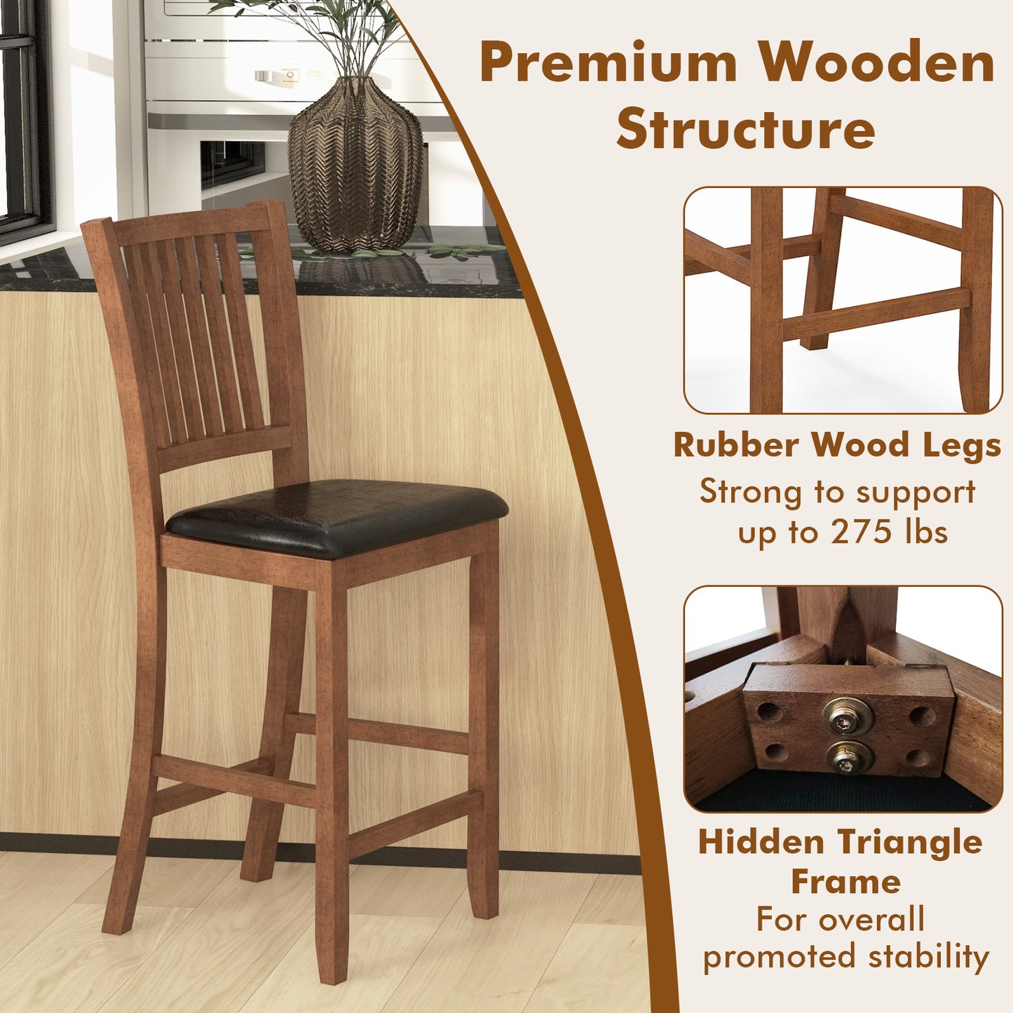2-Piece Bar Chair Set Counter Height Bar Stool with Backrest, Walnut Bar Stools at Gallery Canada