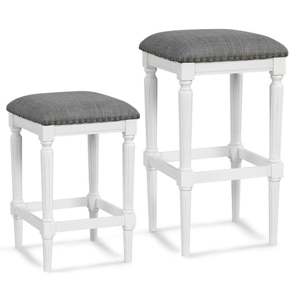 3 Heights Square Saddle Stool Set of 2 with Footrests and Padded Seats, Gray Bar Stools Gray at Gallery Canada