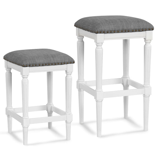 Square Saddle Stool Set Of 2, 3 Heights, With Footrests, Gray Bar Stools Gray at Gallery Canada