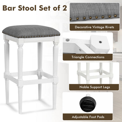 3 Heights Square Saddle Stool Set of 2 with Footrests and Padded Seats, Gray Bar Stools at Gallery Canada