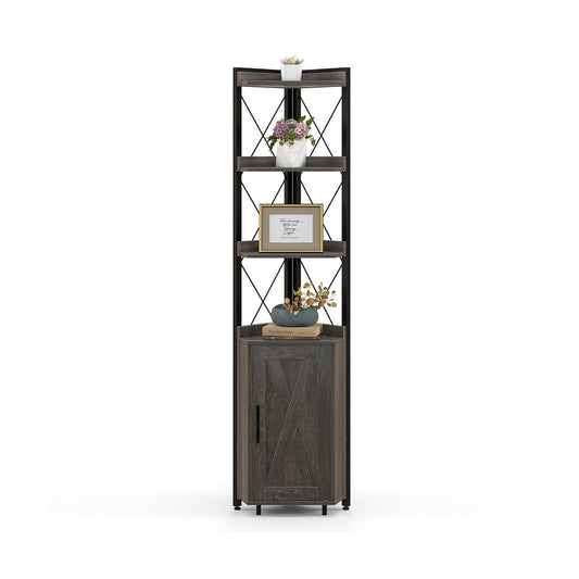 Tall Corner Storage Cabinet with 3-Tier Shelf and Enclosed Cabinet, Gray - Gallery Canada