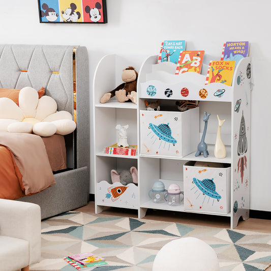 Kids Toy and Book Organizer Children Wooden Storage Cabinet with Storage Bins, White Kids Storage UFO at Gallery Canada