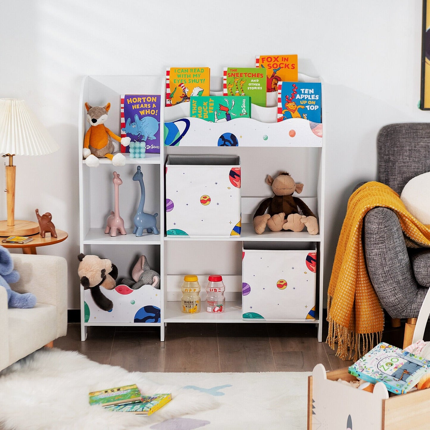 Kids Toy and Book Organizer Children Wooden Storage Cabinet with Storage Bins, White - Gallery Canada