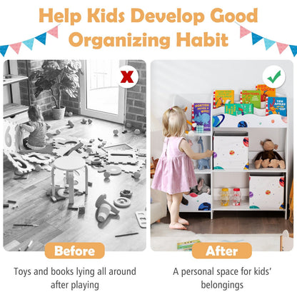 Kids Toy and Book Organizer Children Wooden Storage Cabinet with Storage Bins, White - Gallery Canada