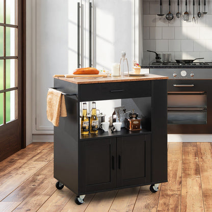 Kitchen Island Cart Rolling Storage Cabinet with Drawer and Spice Rack Shelf, Black - Gallery Canada