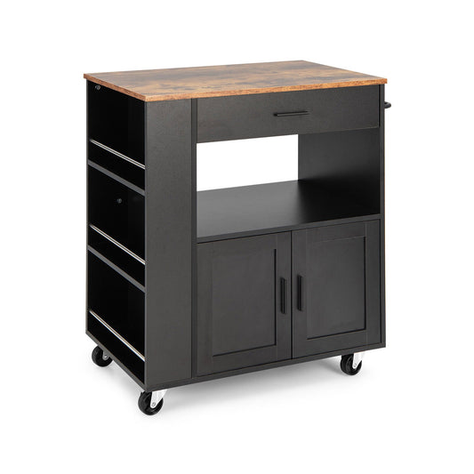 Kitchen Island Cart Rolling Storage Cabinet with Drawer and Spice Rack Shelf, Black - Gallery Canada