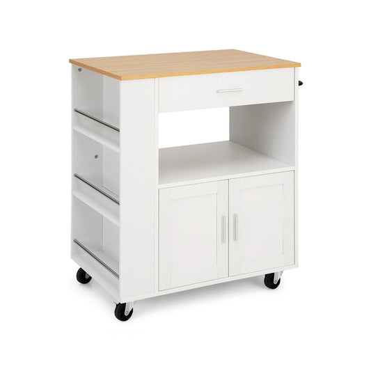 Kitchen Island Cart Rolling Storage Cabinet with Drawer and Spice Rack Shelf, White - Gallery Canada
