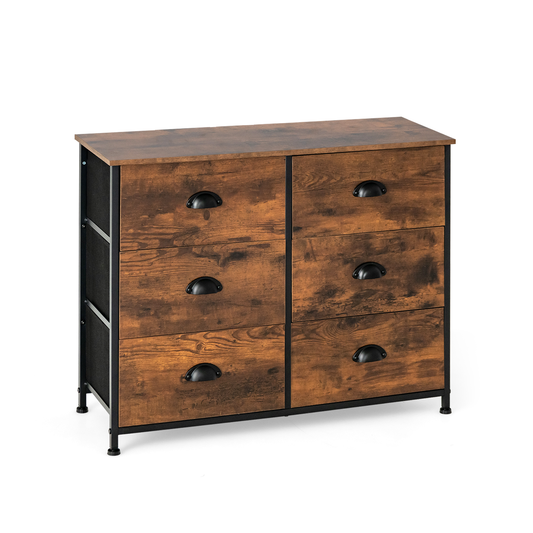 6 Fabric Drawer Storage Chest with Wooden Top, Rustic Brown at Gallery Canada