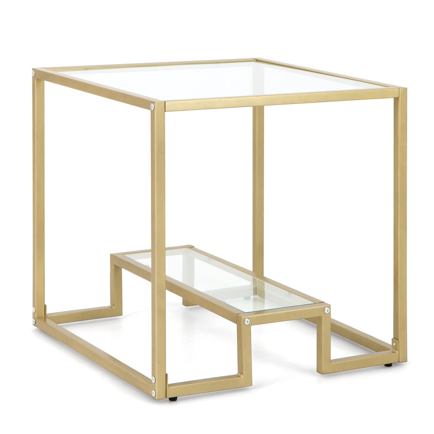 22 Inch 2-Tier Square Side Table, Glass Top, Bronze