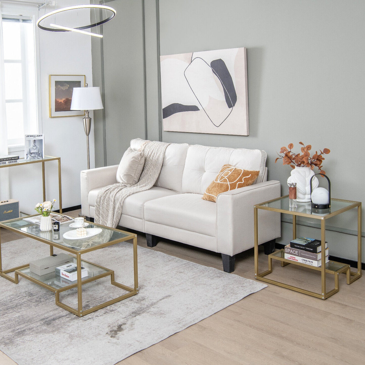 22 Inch 2-Tier Square Side Table, Glass Top, Bronze