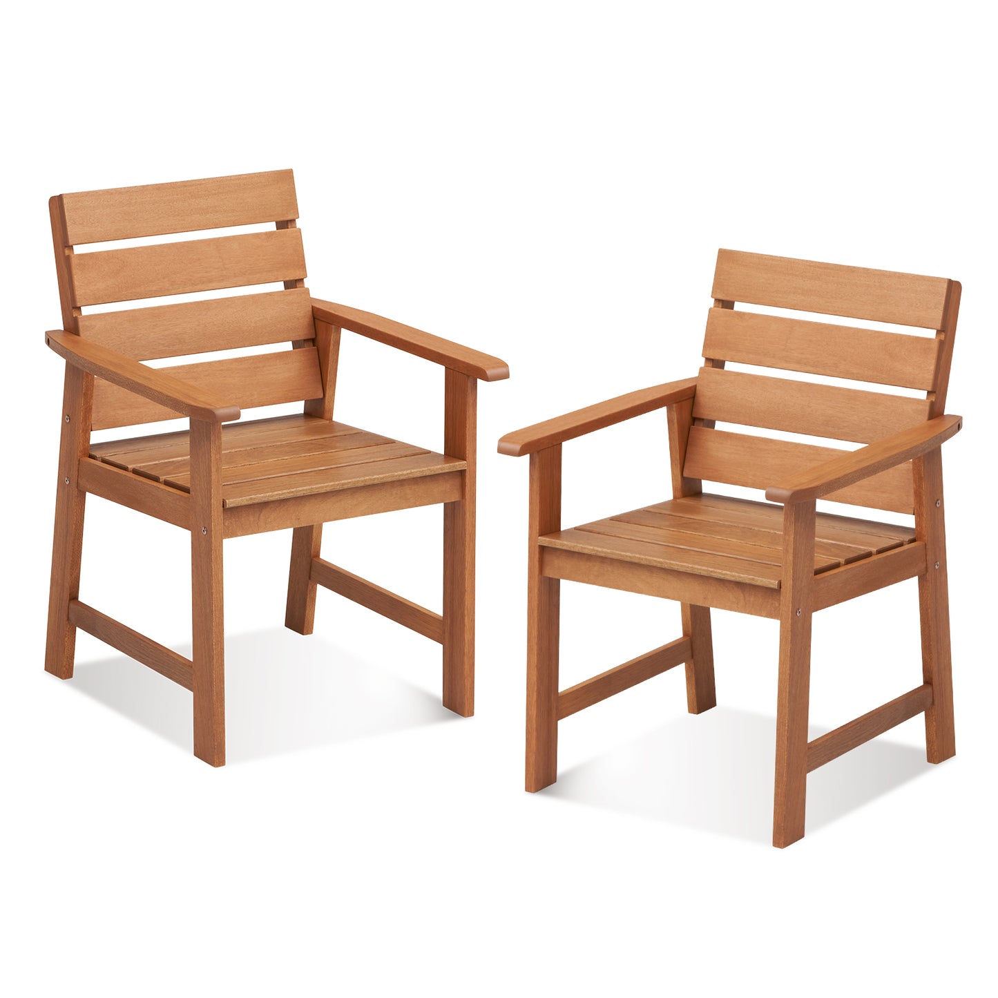2 Piece Patio Hardwood Chair with Slatted Seat and Inclined Backrest, Natural Patio Dining Chairs Natural at Gallery Canada