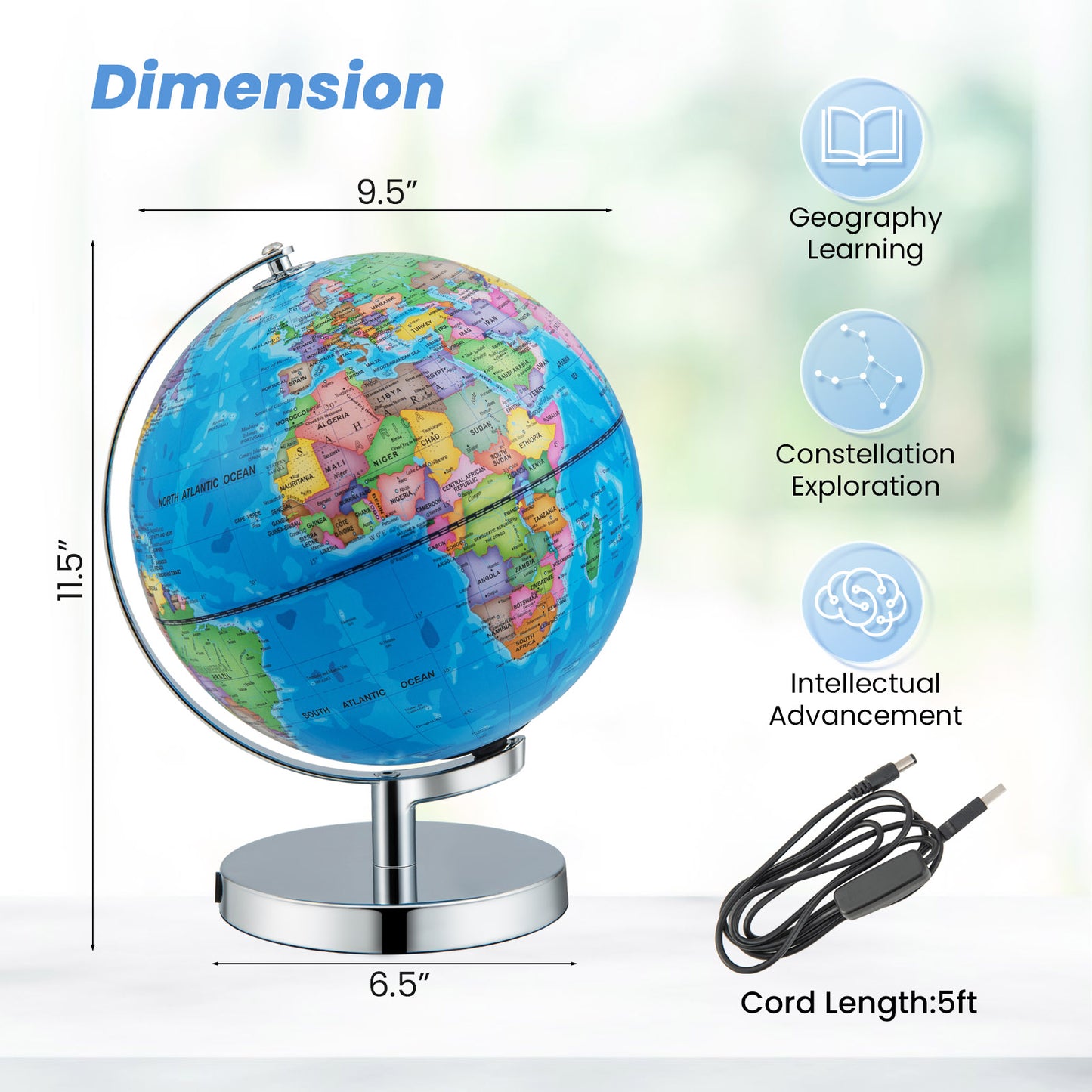 3-in-1 Illuminated World Globe, 88 Constellations, Blue Learning Toys at Gallery Canada