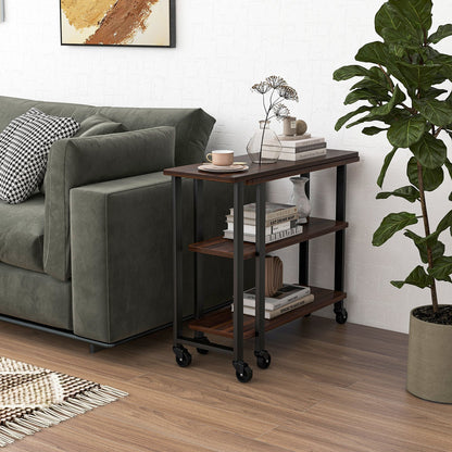360° Rotating Sofa Side Table with Storage Shelves and Wheels, Walnut - Gallery Canada
