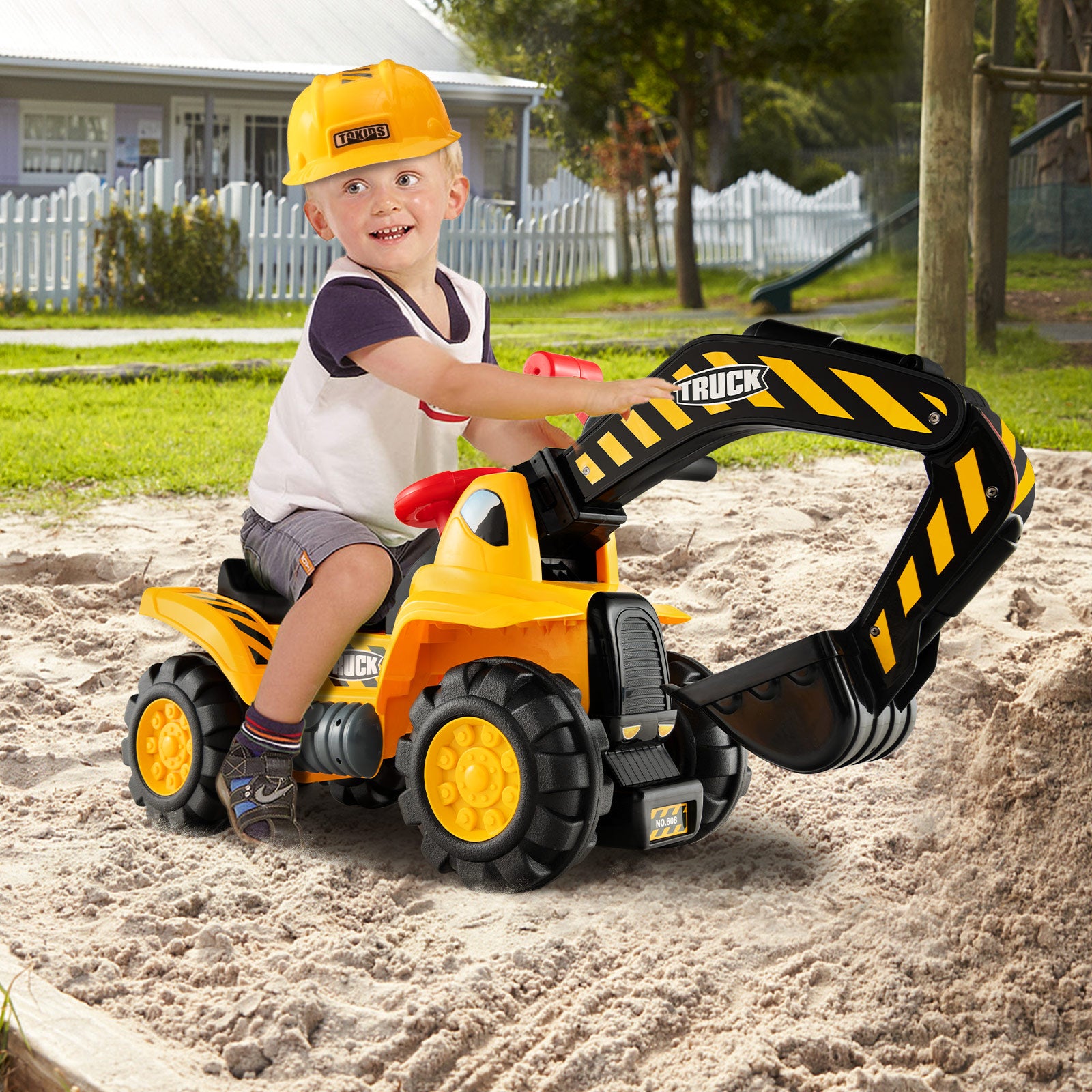 Ride on Push Car Bulldozer Digger Toy with Safety Helmet and Working Shovel, Yellow Push & Pedal Ride On Toys at Gallery Canada