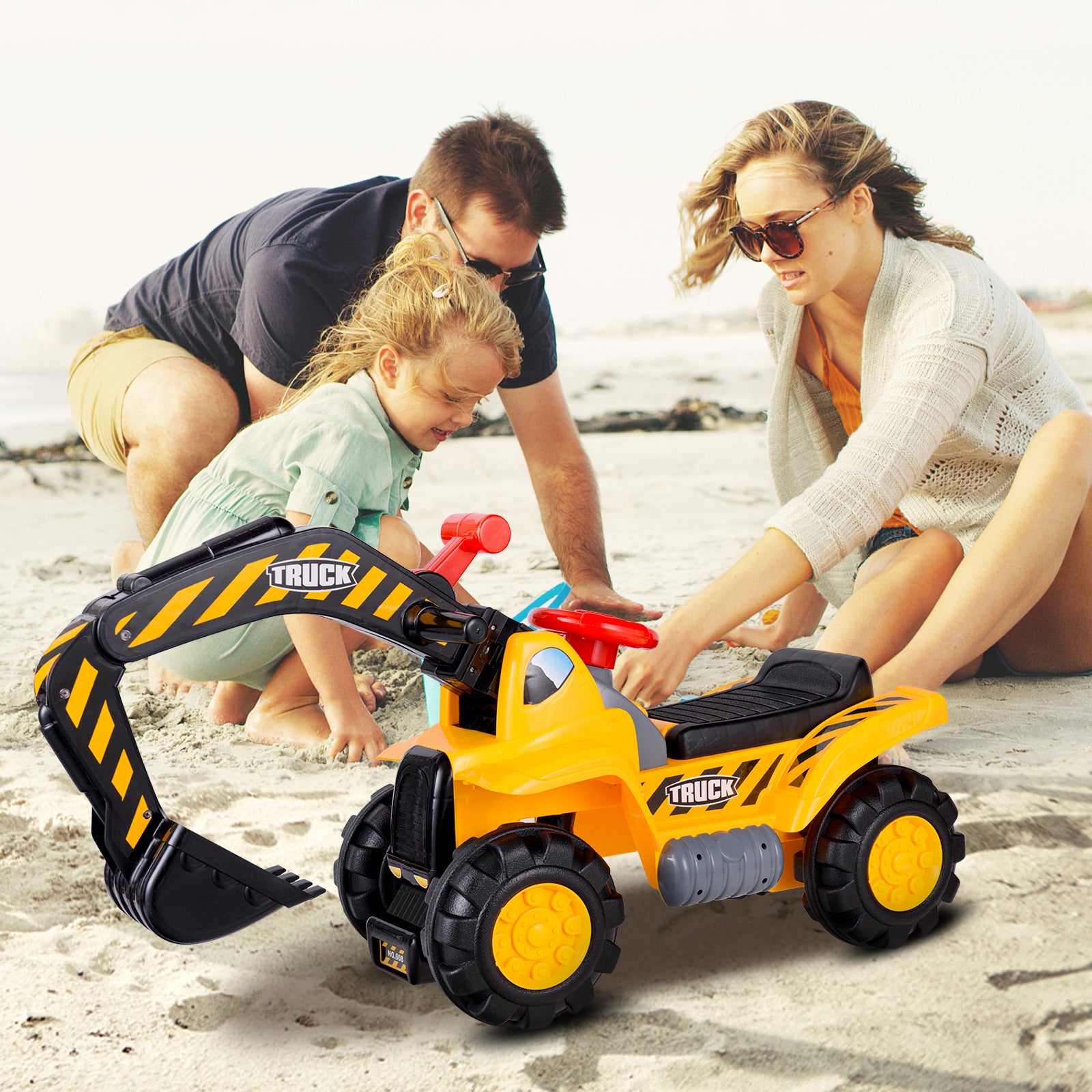 Ride on Push Car Bulldozer Digger Toy with Safety Helmet and Working Shovel, Yellow Push & Pedal Ride On Toys at Gallery Canada
