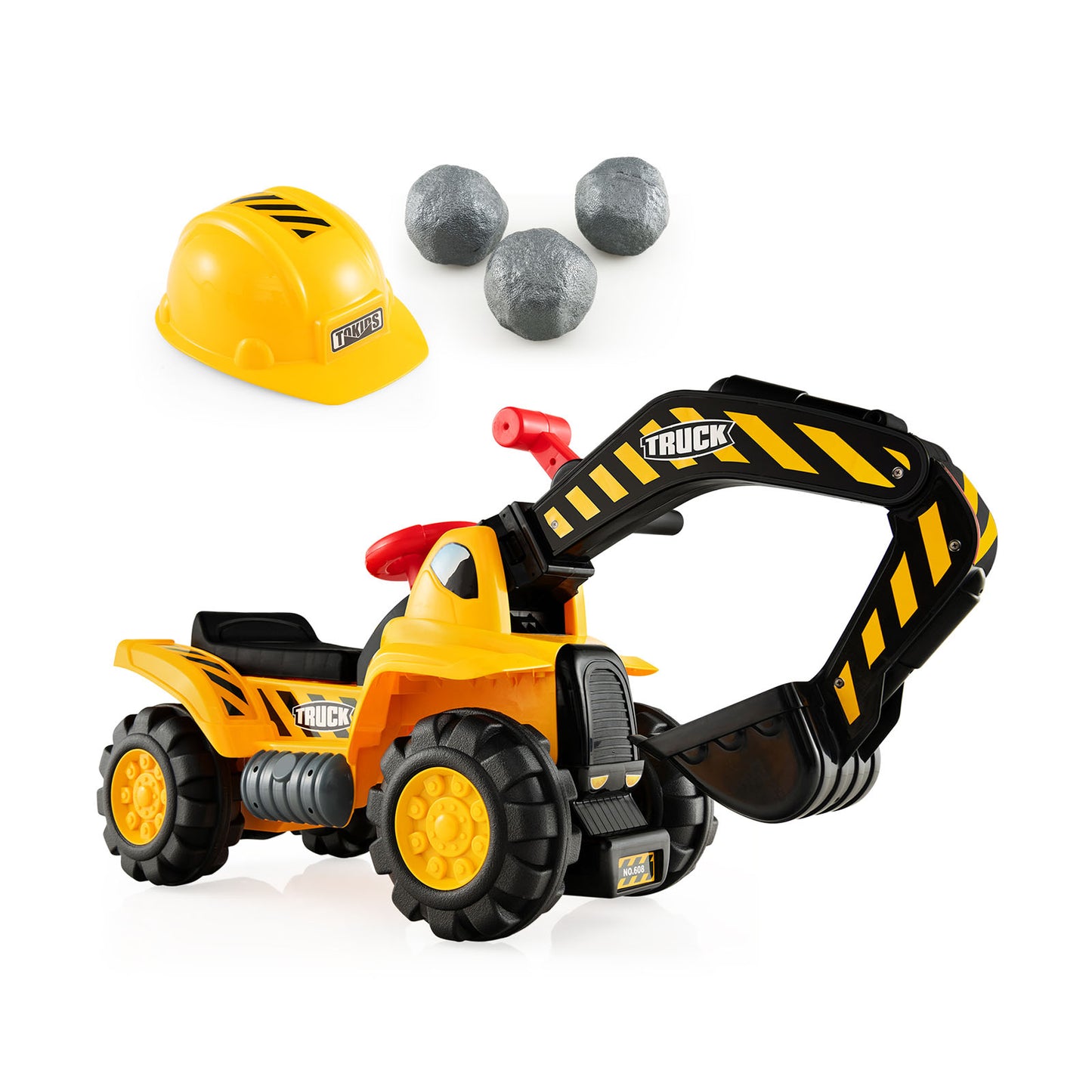 Ride on Push Car Bulldozer Digger Toy avec casque de sécurité et pelle de travail, jaune