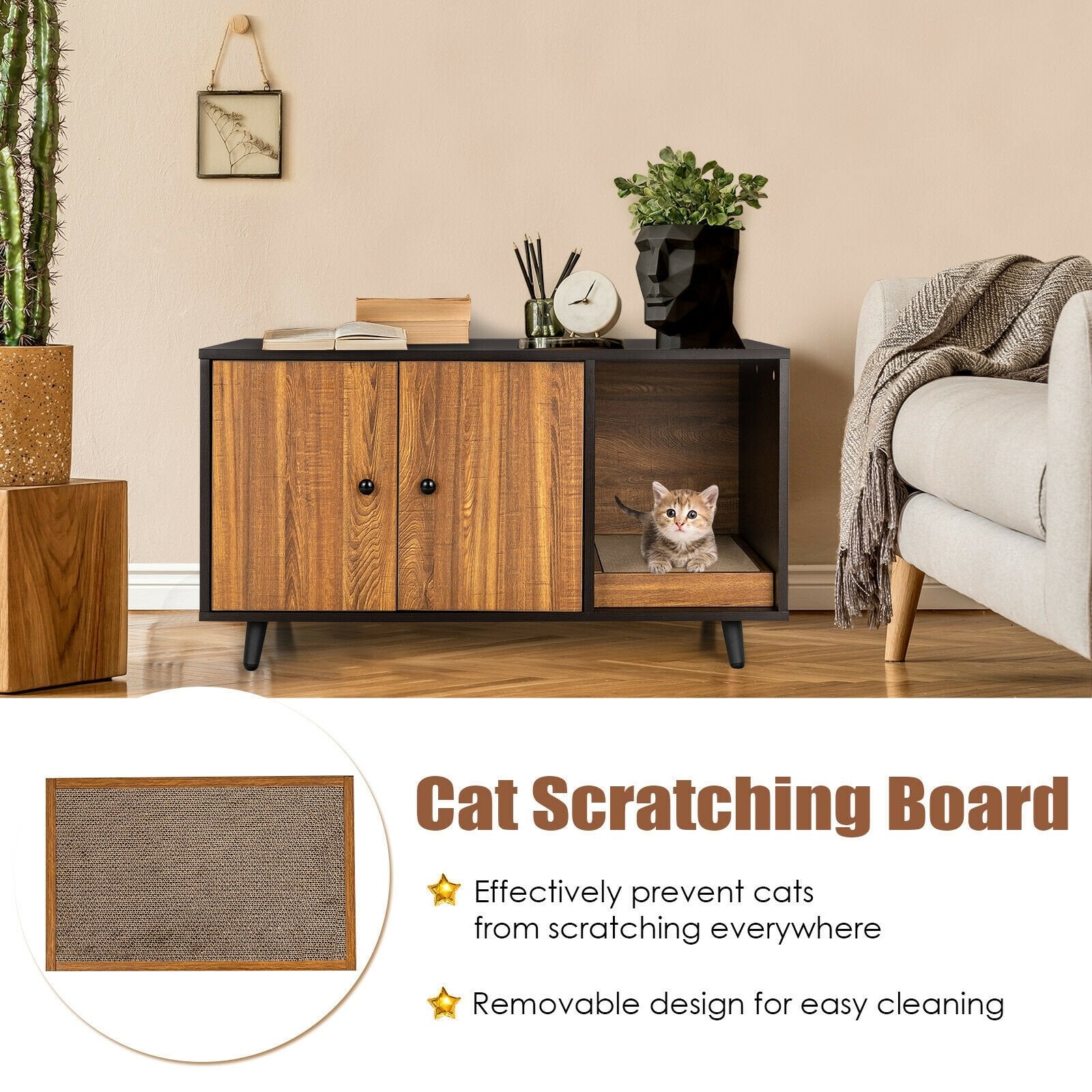 Cat Litter Box Enclosure with Divider and Double Doors, Brown - Gallery Canada