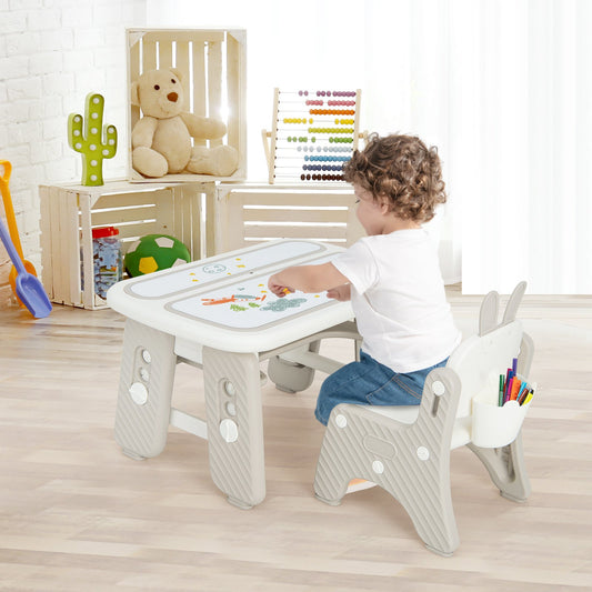 Kids Table and Chair Set with Flip-Top Bookshelf, Gray - Gallery Canada