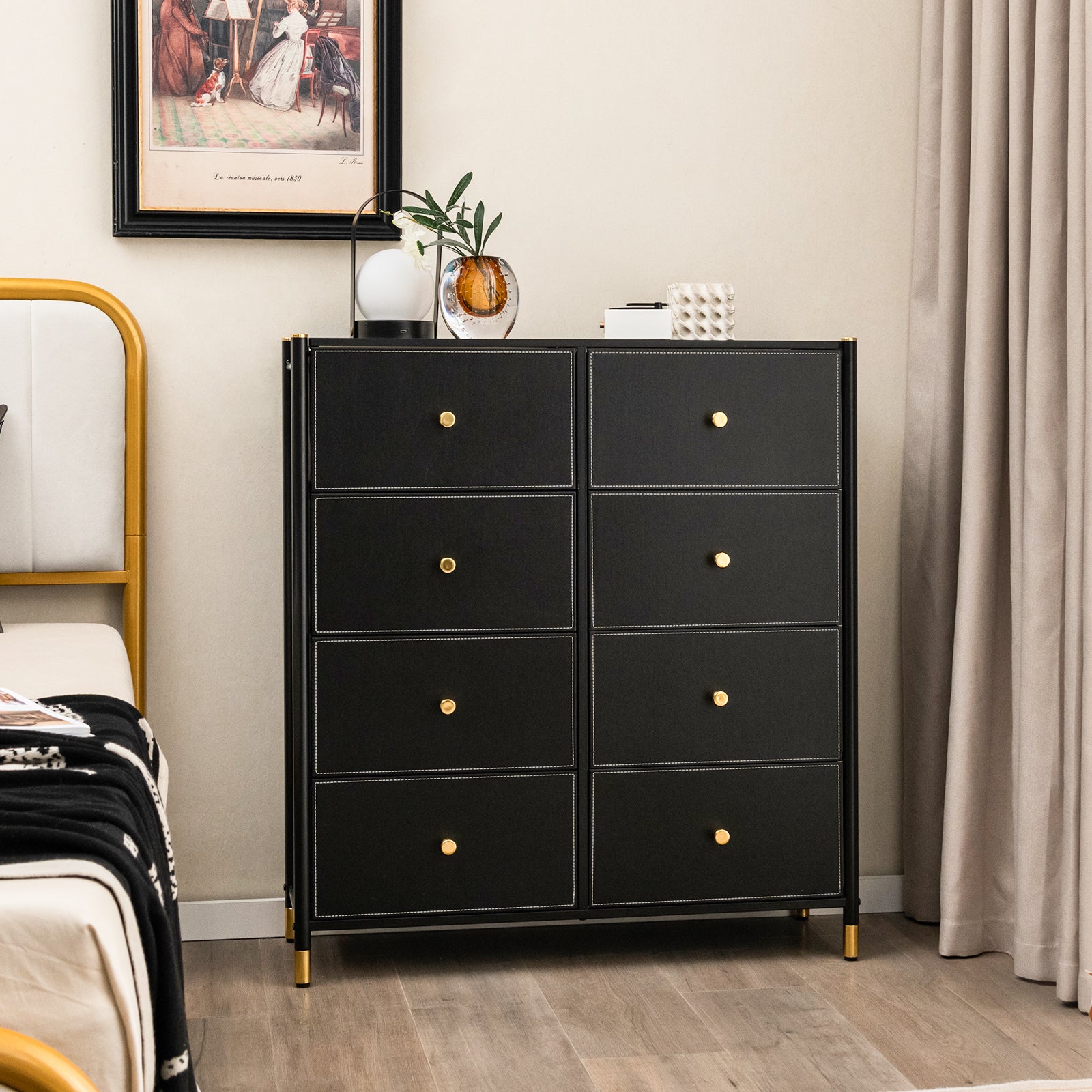 Floor Dresser Storage Organizer with 5/6/8 Drawers with Fabric Bins and Metal Frame-8-Drawer, Black Dressers & Chests at Gallery Canada