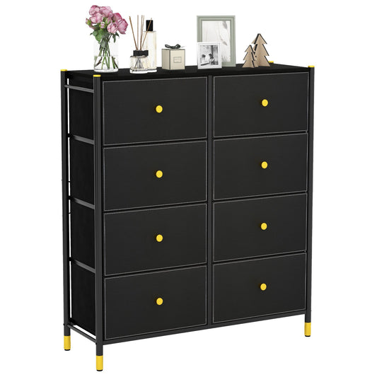 Floor Dresser Storage Organizer with 5/6/8 Drawers with Fabric Bins and Metal Frame-8-Drawer, Black