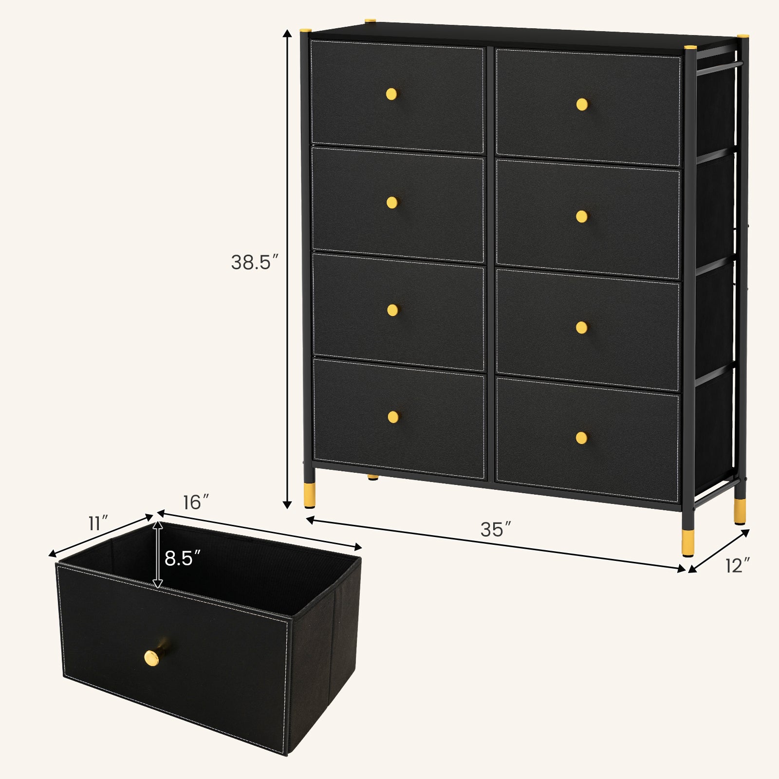 Floor Dresser Storage Organizer with 5/6/8 Drawers with Fabric Bins and Metal Frame-8-Drawer, Black Dressers & Chests at Gallery Canada