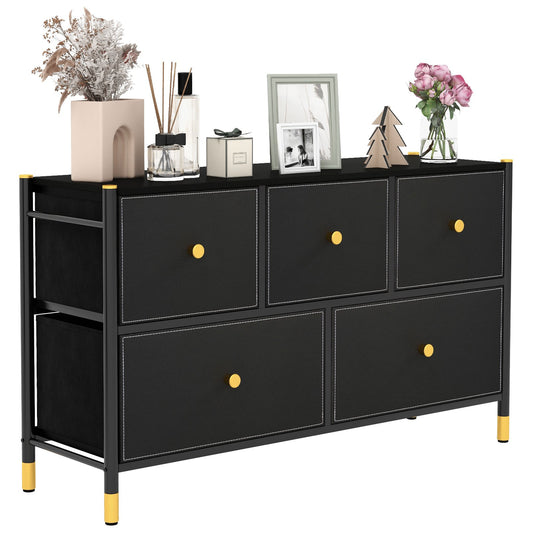 Floor Dresser Storage Organizer with 5/6/8 Drawers with Fabric Bins and Metal Frame-5-Drawer, Black - Gallery Canada