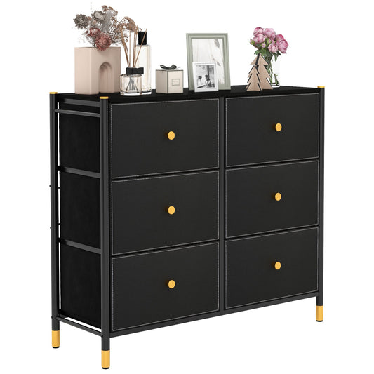 Floor Dresser Storage Organizer with 5/6/8 Drawers with Fabric Bins and Metal Frame-6-Drawer, Black
