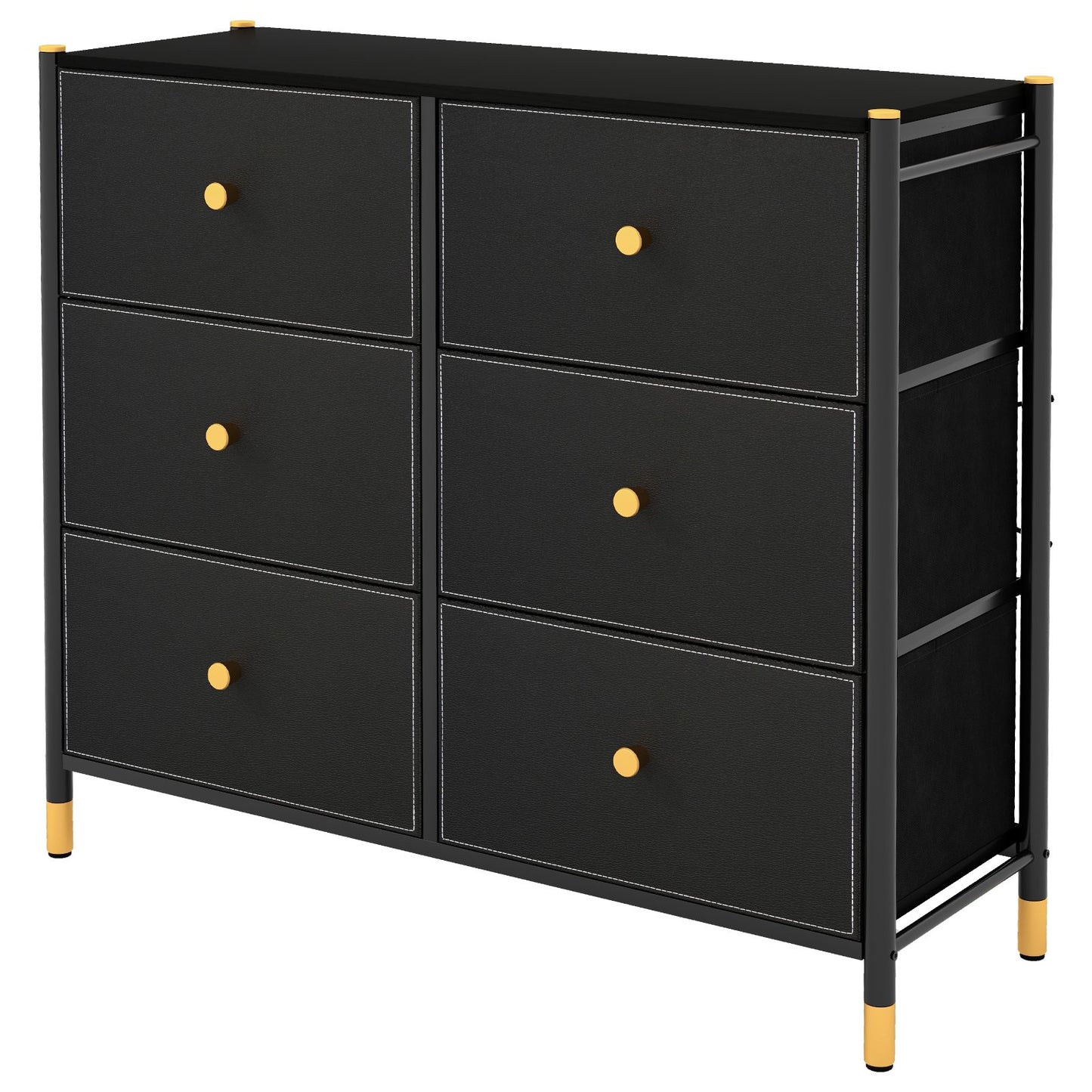Floor Dresser Storage Organizer with 5/6/8 Drawers with Fabric Bins and Metal Frame-6-Drawer, Black