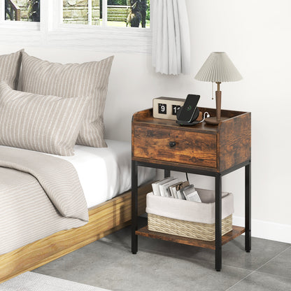 Industrial Bedside Table Nightstand With Charging Station, Brown Nightstands at Gallery Canada
