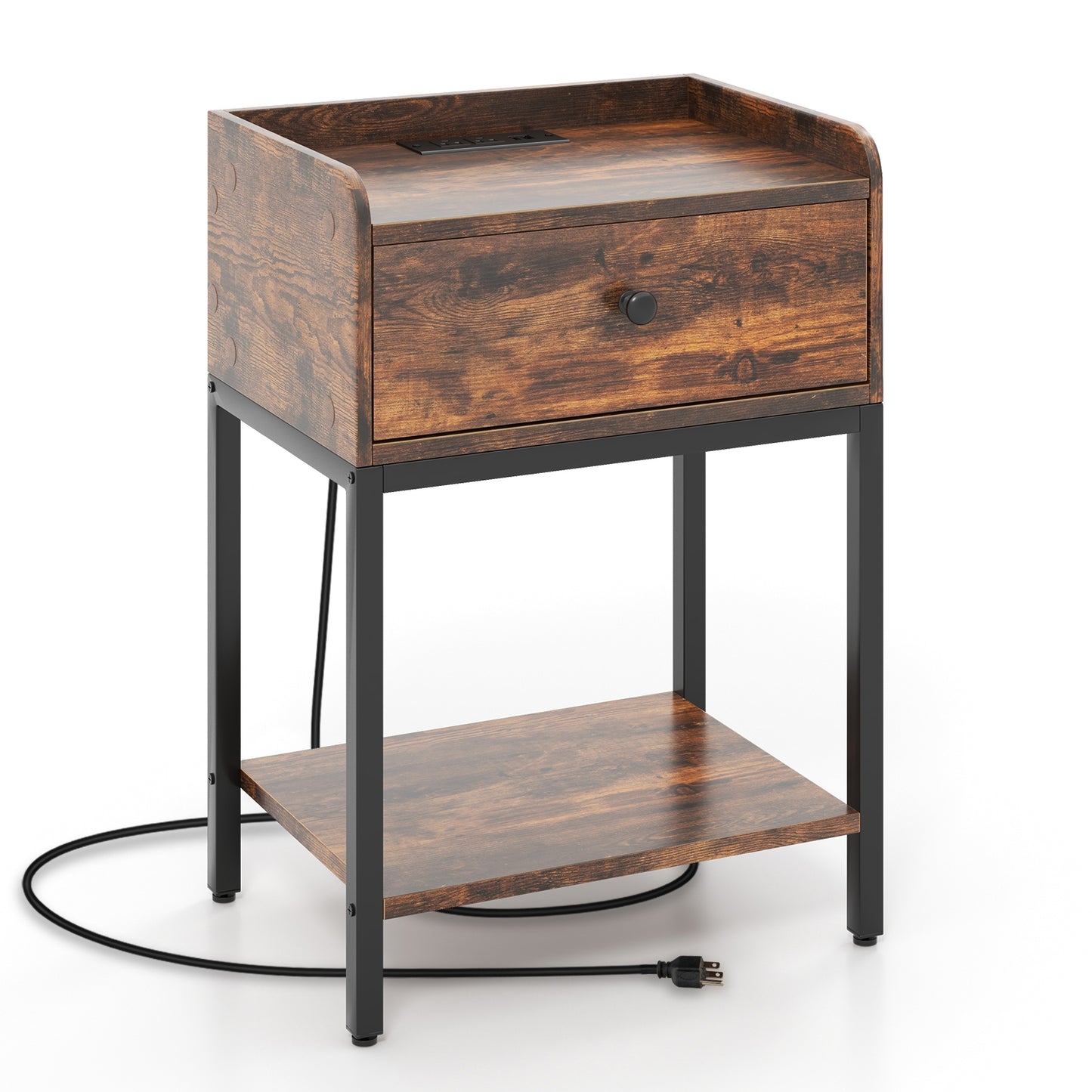 Industrial Bedside Table Nightstand With Charging Station, Brown Nightstands at Gallery Canada