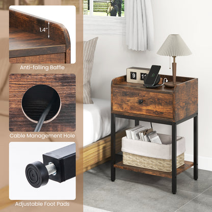 Industrial Bedside Table Nightstand With Charging Station, Brown Nightstands at Gallery Canada