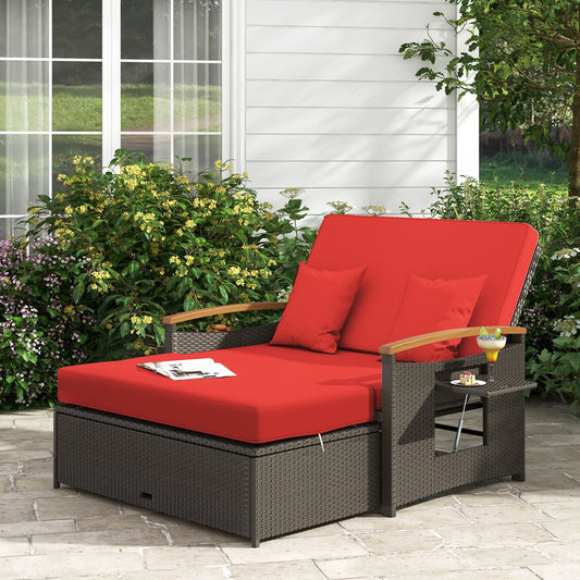 Outdoor Wicker Daybed with Folding Panels and Storage Ottoman, Red - Gallery Canada