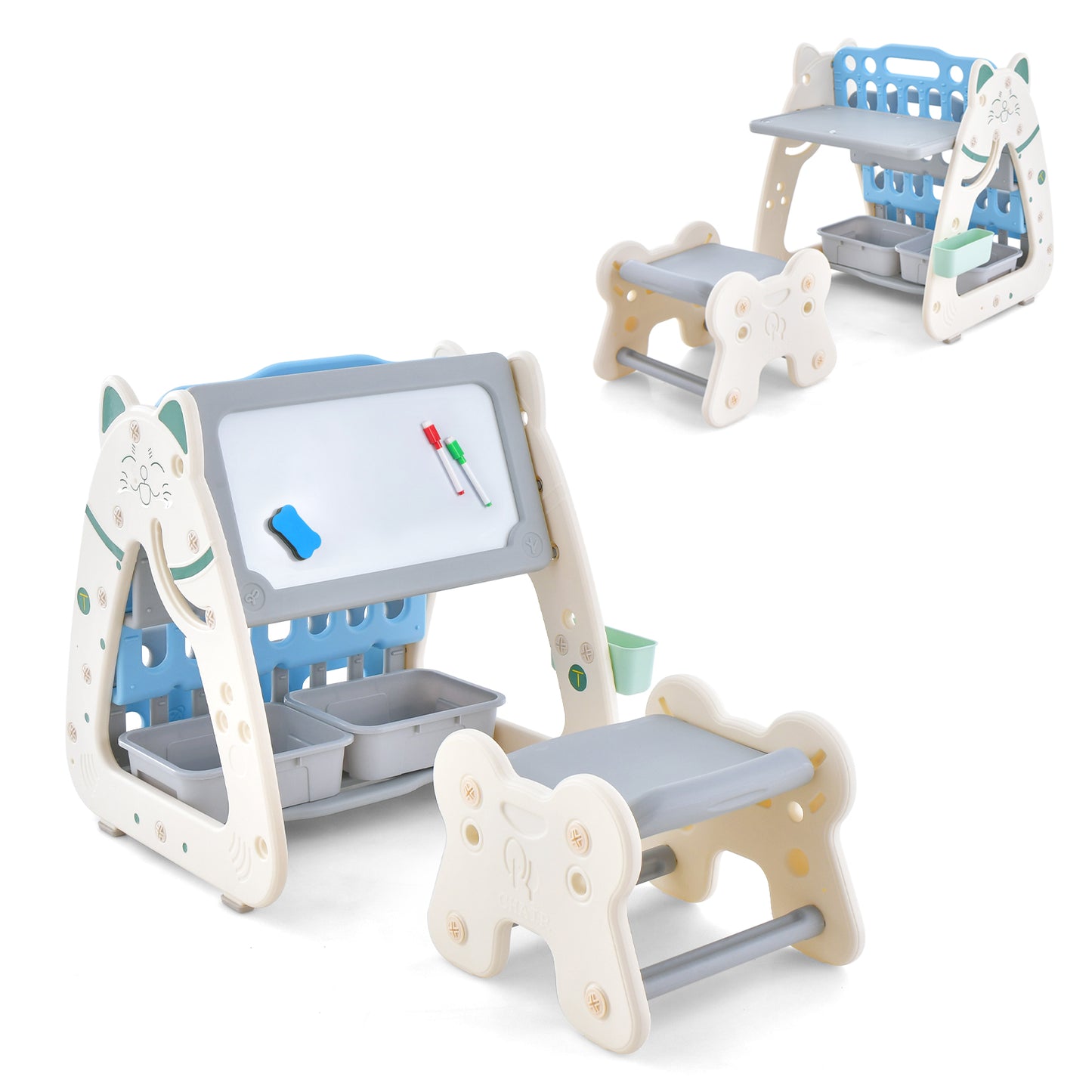 3-In-1 Magnetic Dry-Erase Board With Stool, Navy Art Easels at Gallery Canada
