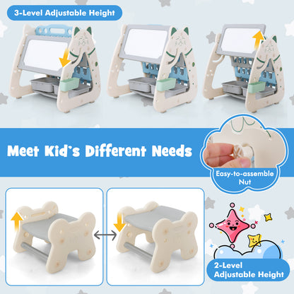 3-In-1 Double Sided Magnetic Dry-Erase Board with Stool and Flipped Writing Desktop, Navy Art Easels at Gallery Canada